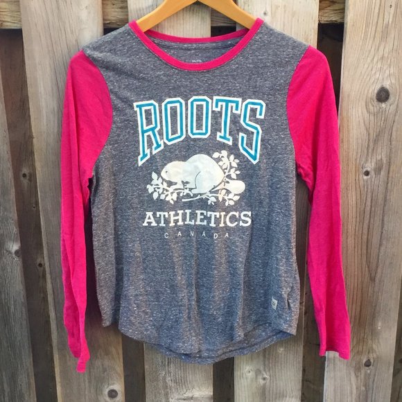 ROOTS pink & grey baseball tee - size XXL - Picture 1 of 7